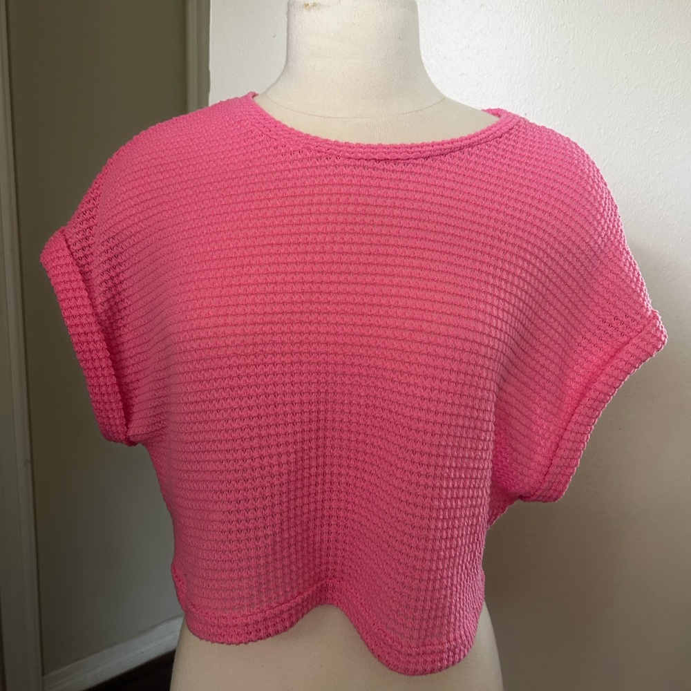 Pink Waffle Knit Women's Top